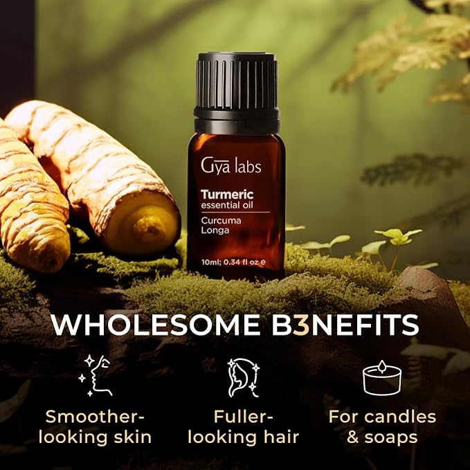 Gya Labs Turmeric Essential Oil - 0.34 Fl Oz - for Hair, Skin, Diffuser, Aromatherapy & DIY Candle Making Scent
