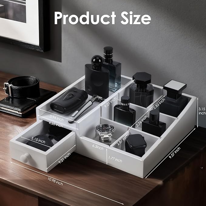 Organizer For Men,Bathroom Countertop Organizer,Perfume Organizer,Cologne Organizers,Bathroom Storage,Restroom Organizer,Dresser Top Organizers,Perfume Stand,Gifs For Men,Adjustable Partition(White)