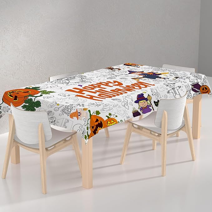 Tbsone Halloween Coloring Tablecloth Poster for Kids – 72 * 30 Inch Giant Coloring Table Cloth for Halloween Crafts Activities, Fun DIY Art Supplies for Parties & Family School Games