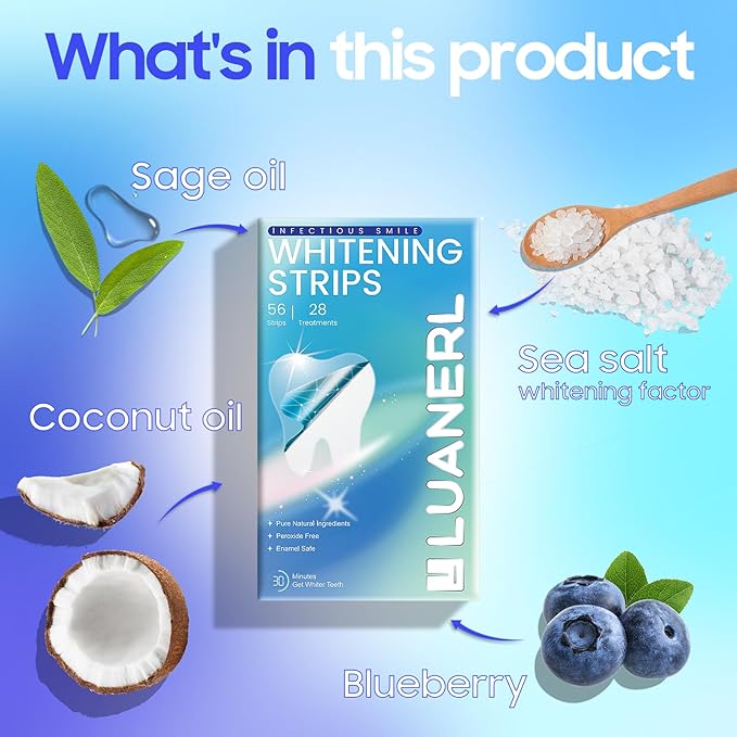 Teeth Whitening Strips 56 Strips - 28 Treatments,Peroxide & Sensitivity Free,Enamel Safe with Soothing Natural Ingredients for Deep Stains Removal