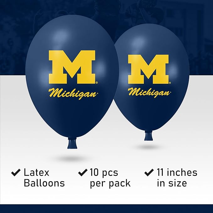 Michigan Wolverines Balloons 10 Pack 11" Official Licensed Logos, Helium Quality Latex Balloons, Perfect for College Football Team Celebration, Decorated Front and Back by Westrick
