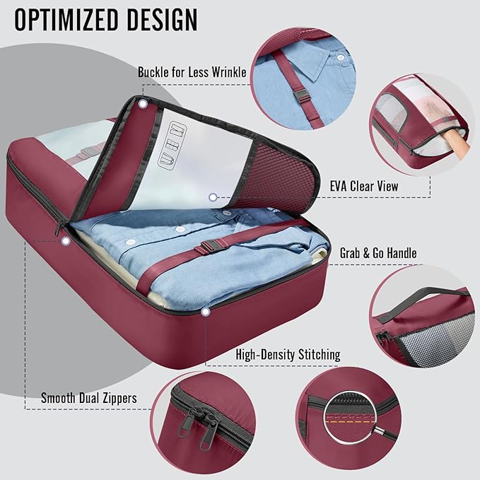 Veken 10 Set Packing Cubes for Travel Essentials, Suitcase Organizer Bags in 4 Sizes, Carry-On Luggage Accessories with Large Laundry Bag & Passport Holder, Must-Have for Airplane, Road Trip & Camping