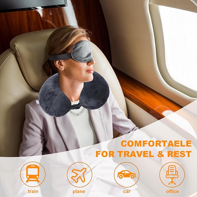 Travel Pillow,100% Pure Memory Foam U Shaped Neck Pillow,Super Lightweight Portable Headrest Great for Airplane, Car,Home,Office,Sleeping Rest (Black)