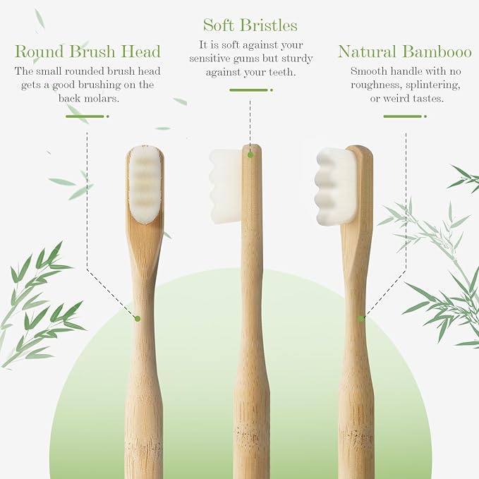 Extra Soft Bamboo Toothbrushes for Sensitive Gums, 20000 Extra Soft Bristle Toothbrushes for Adults, Eco-Friendly, Natural Wooden Organic Micro Nano Bamboo Bristle Toothbrush - 4 Pack