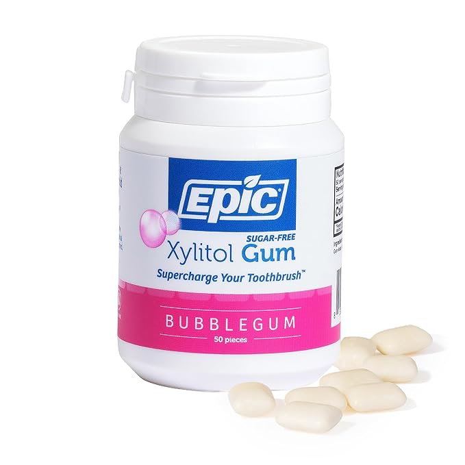 Epic 100% Xylitol Bubblegum Chewing Gum - Sugar Free, Aspartame Free Dental Gum - Supports Oral Health & Fresh Breath - 50 Pieces