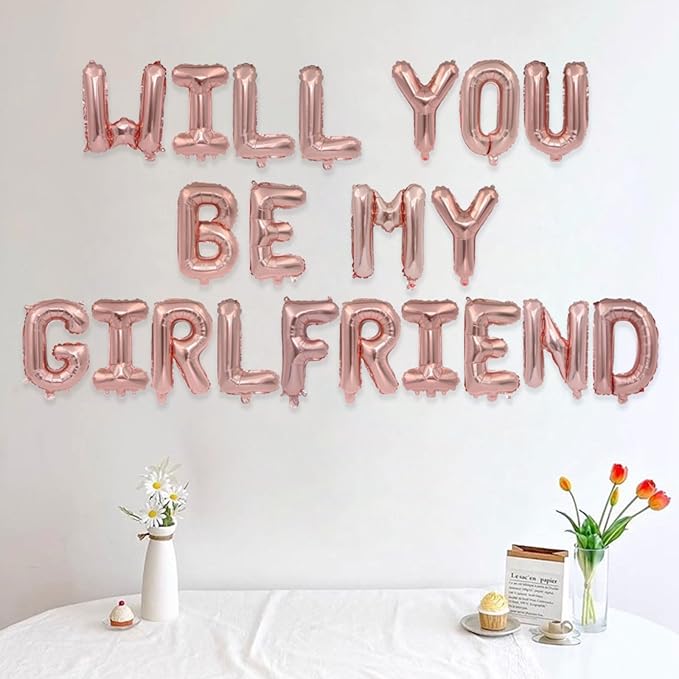 2 Set 42Pcs Rose Gold Will You Be My Girlfriend Letter Balloons 16in Balloon Foil Letter Decorations Party Decor Rose Gold Letter Balloons Will You Be My Girlfriend Party Supplies