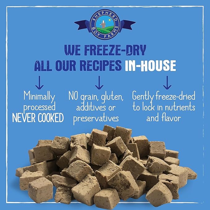 Shepherd Boy Farms Freeze Dried Raw Dog Food, Beef Recipe, All Natural, No Synthetics, Made in USA with Goat's Milk & Organic Produce, High Protein, Complete Meal (48oz)