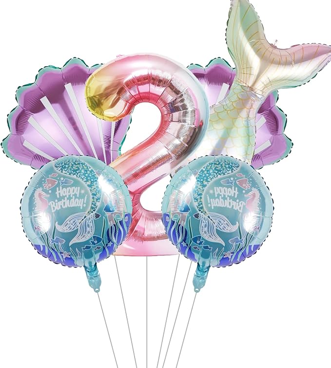 Mermaid Birthday Decorations Mermaid Balloons - Number 2 Balloons for Girls Under The Sea Mermaid Theme Baby Shower Birthday Favors