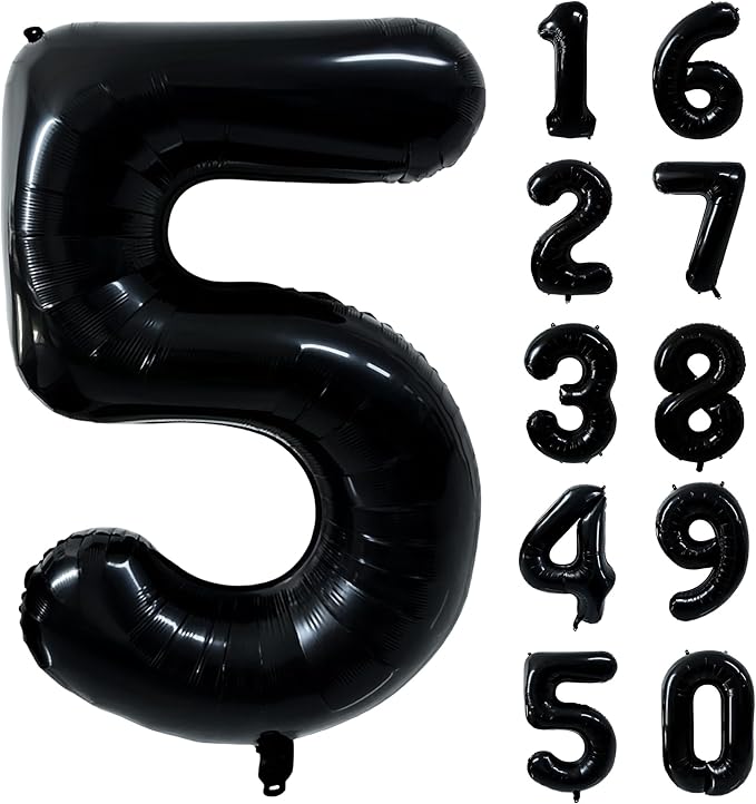 40 inch Black 5 Number Balloon Giant Foil Helium Balloons Black Large Digital Balloon 5 Number 5 Balloons for 5th Birthday Party Decorations Anniversary Events Decoration Supplies