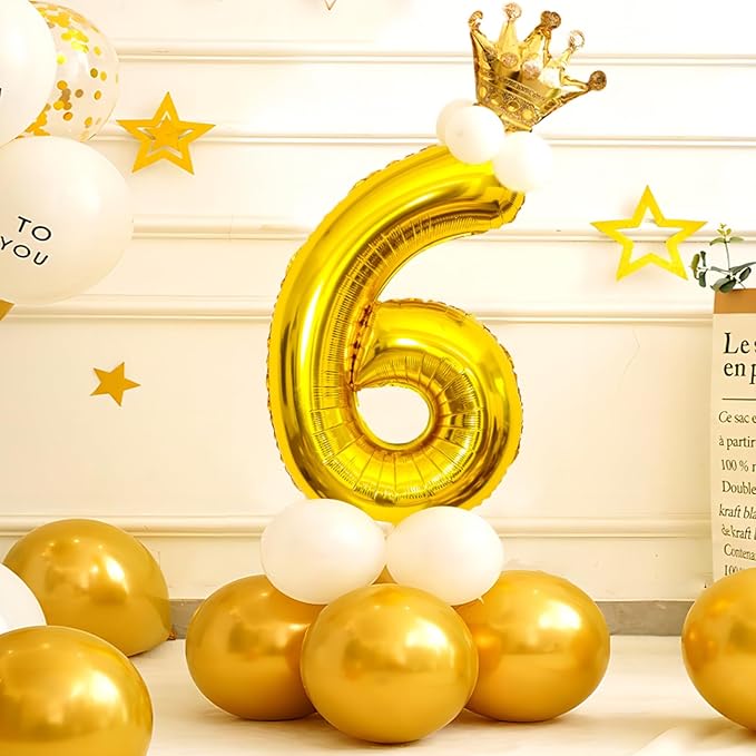 40 Inch Gold Number Balloons, Helium Mylar Foil Number Balloons for Birthday, Number 6 Balloon for 6st Birthday Decorations for Kids, Anniversary Party Decorations Supplies