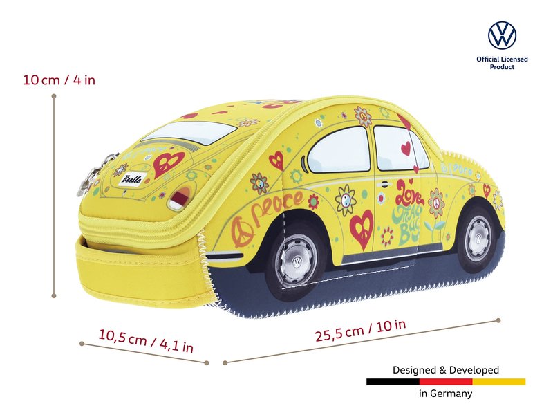 BRISA VW Collection - Volkswagen Neoprene Universal Bag for Makeup, Travel, Cosmetics in Beetle Bug Design (Yellow, Small (10 x 3.9 x 4.1 inches))