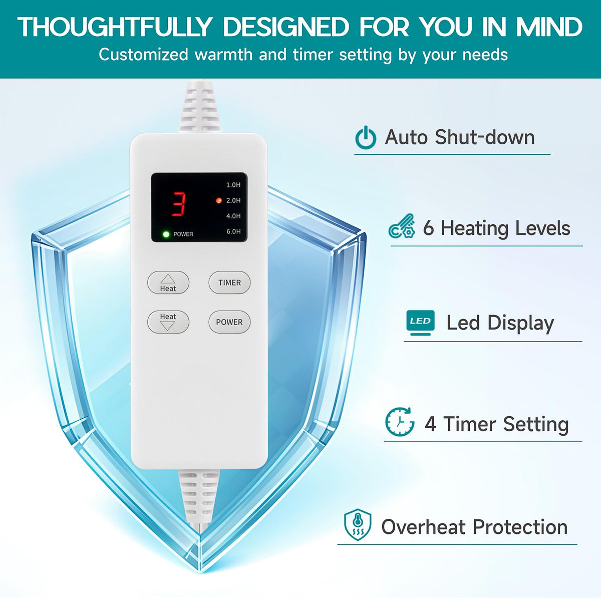 Electric Heating Pad for Back Pain Relief, Large Heating Pads for Body Muscle Pain Cramps Relief, 6 Heating & 4 Timer Setting, Machine Washable, Gift for Grandparents(17'' x 33'')