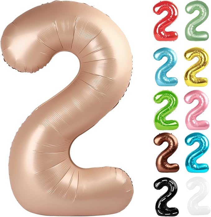 Light Brown Number 2 Balloon 40 Inch, 2 Balloon Number, 2nd Birthday Decorations for Baby Girls Boys Toddlers