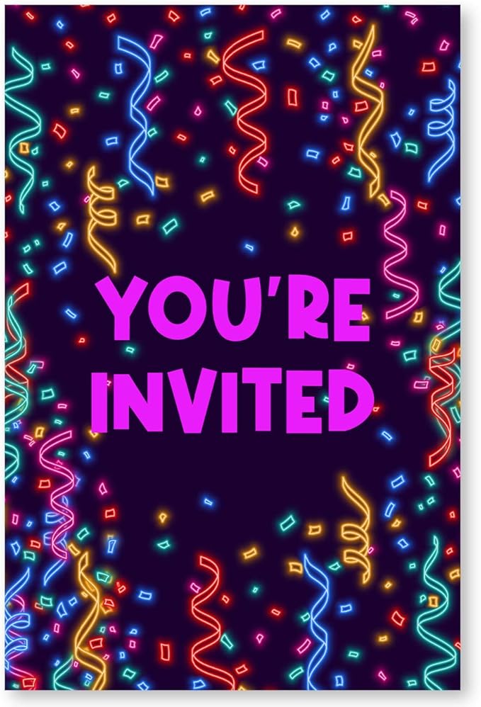 Soiceu Colorful 90s Birthday Party Invitations with Envelopes Set of 20 Back to the 90's Dance Party Invites
