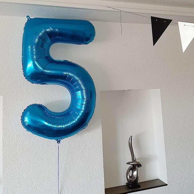 40 inch Blue Number Balloon Giant Foil Helium Balloons Blue Number 5 Balloon for 5th Birthday Party Decorations