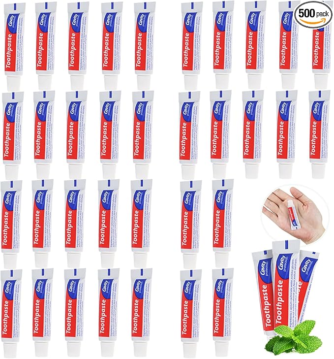 HAIFOTRVA 500 Tubes Bulk Travel Size Toothpaste,0.176 oz Extra Small Toothpastes Travel Size Bulk Mint Mini Disposable Toothpaste for Hotel,Guests,Homeless,Charity(Too Small, Only Good for Single Use)