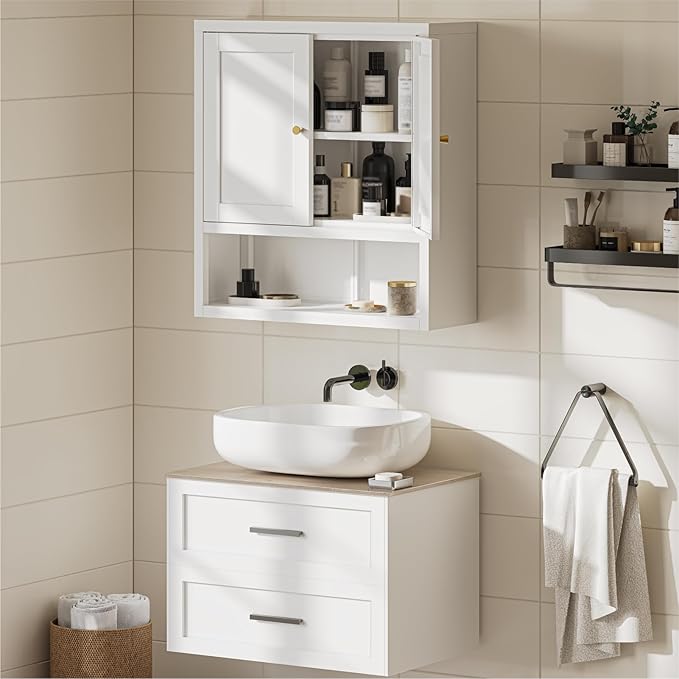 Metal Wall Cabinet, Over The Toilet Storage Cabinets, Wall Mounted Medicine Cabinets for Bathroom, Laundry, Kitchen, Entryway (White, 23.6" H-Wall Cabinet)