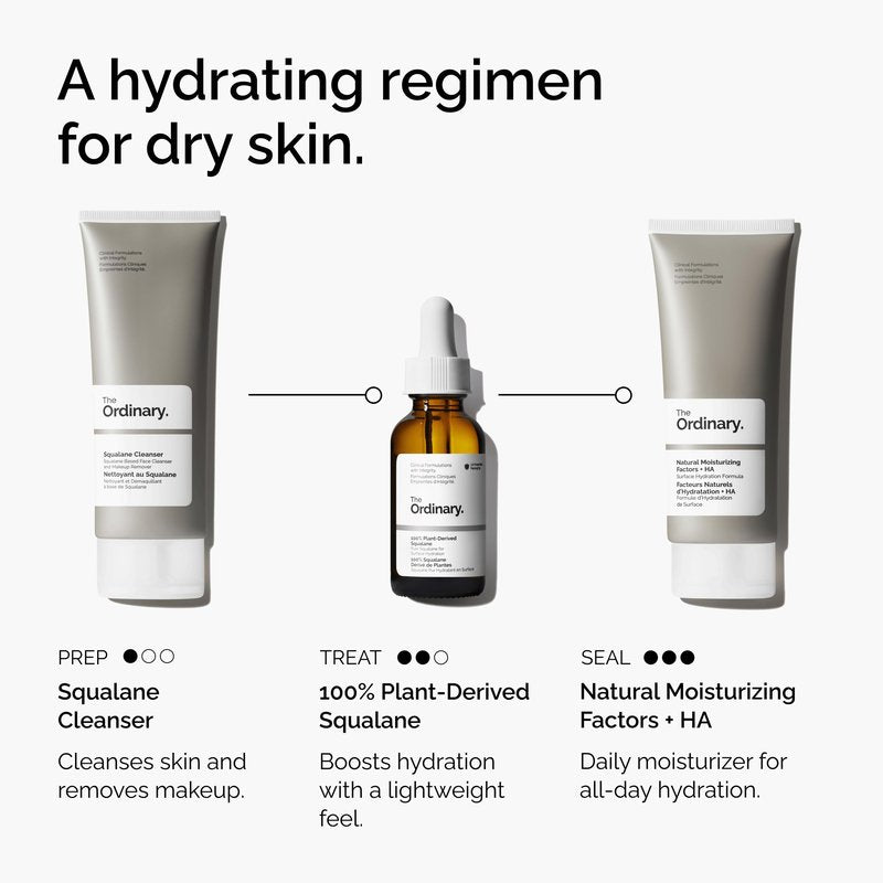 The Ordinary 100% Plant-Derived Squalane,for Skin and Hair,Lightweight Hydration,and Moisture Barrier Support,1 Fl Oz,(Pack of 2)