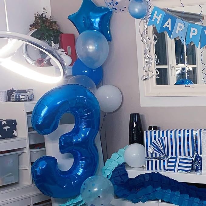 40 inch Blue Number Balloon Giant Foil Helium Balloons Blue Number 3 Balloon for 3rd Birthday Party Decorations