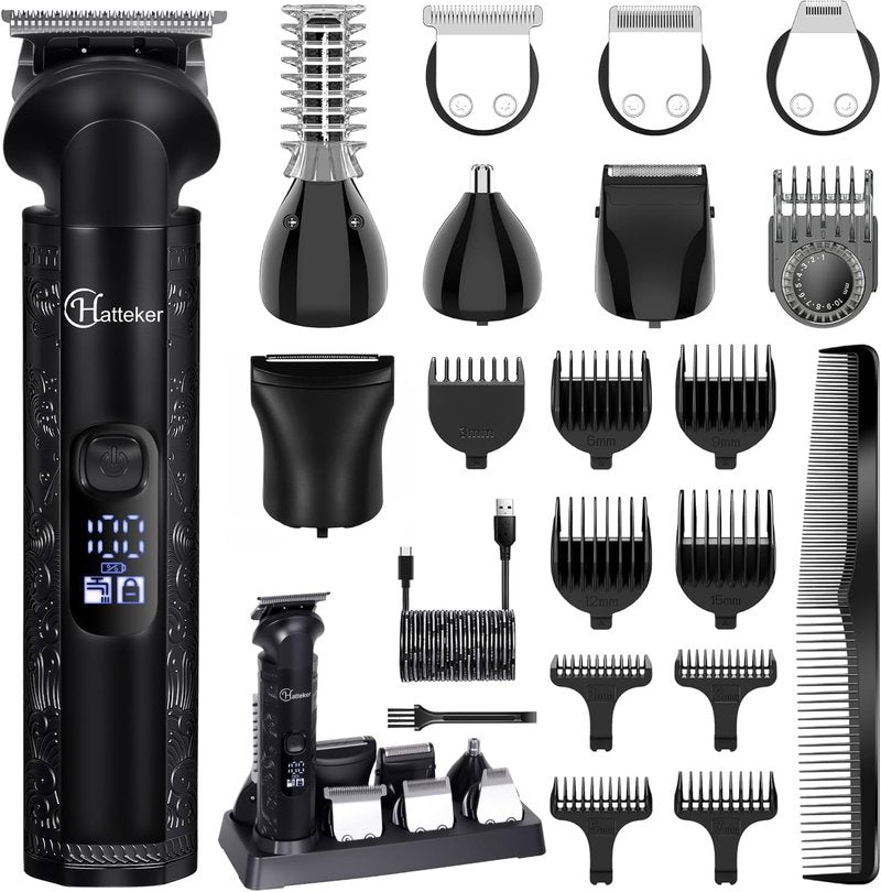 Hatteker 8-in-1 Mens Grooming Kit - Zero-Gap T-Blade Trimmer, IPX7 Waterproof Cordless Set with Hair Clipper/Beard Trimmer/Nose Trimmer, USB Rechargeable (1.5H Charge 180M Use) for Home & Travel