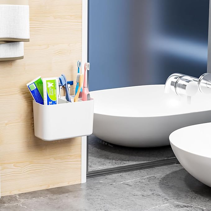 Electric Toothbrush Holder for Bathroom Countertop and Wall Mounted with Adhesive,5 Slots Family Size White Tooth Brush and Paste Holder & Stand,Cute Kids Tooth Rush Holders and Toothpaste Organizer