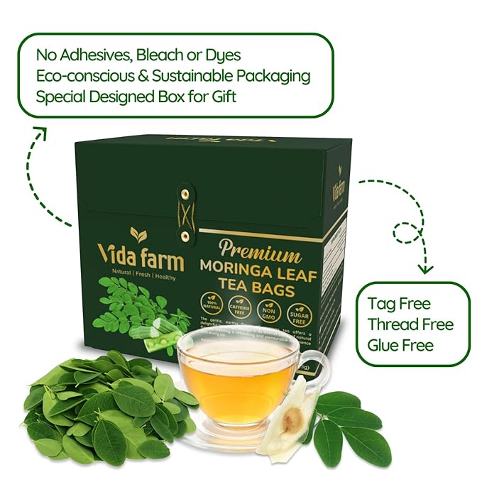 VIDA FARM 125 Premium Moringa Tea Bags, 100% Natural Pure Moringa Leaves: No Caffeine, No Sugar, No Gluten, Vegan