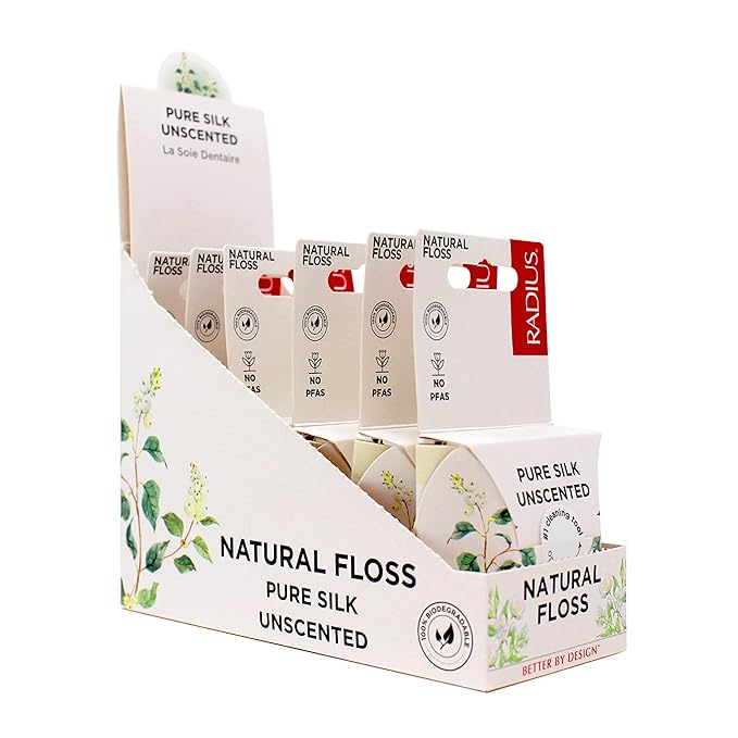 RADIUS Dental Floss, Natural Floss, Unscented Silk, 33 Yards, Compostable & Non-Toxic Oral Care Designed to Help Fight Plaque (Pack of 72)