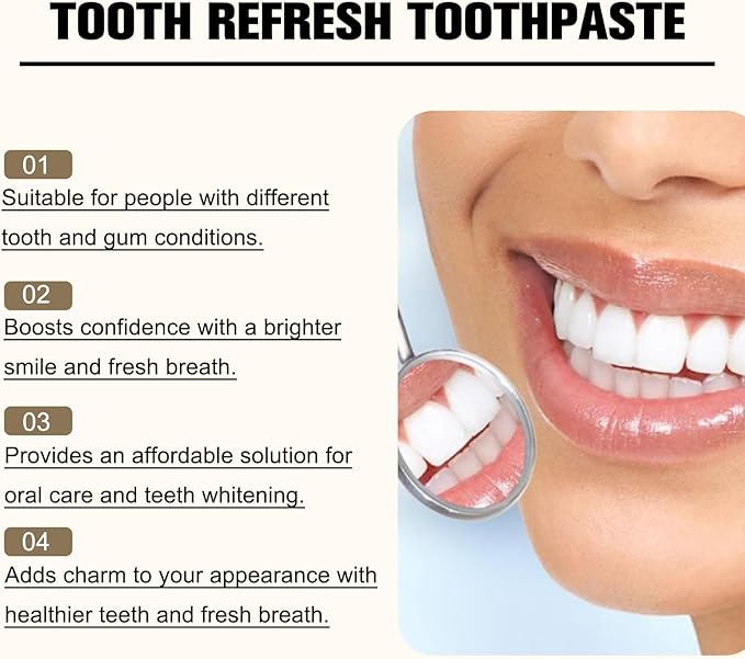 Tooth Refresh Toothpaste, Fresh Breath Whitening Toothpaste, Natural Oral Care & Enamel Repair, Helps Remove Coffee, Tea & Wine Stains, Fresh Minty Gel 2-Pack