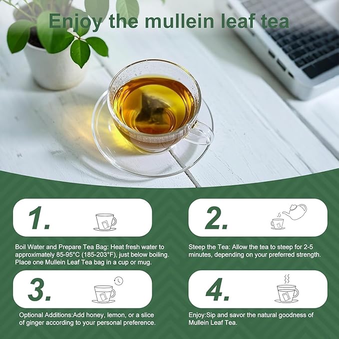 Mullein Leaf Tea,Mullein Tea Bags for Lungs Ginger & Elderberry Blend 15 Tea Bags for Clear Breathing & Wellness,Caffeine-Free (Mullein Leaf Tea)