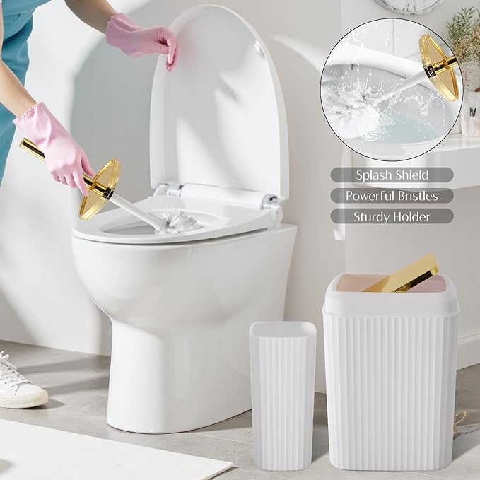 17PCS Bathroom Accessory Set Bathroom Set Gold Bathroom Accessories,Toilet Brush, Trash Can, Qtip Holder Dispenser& 3PCS Soap Dispenser