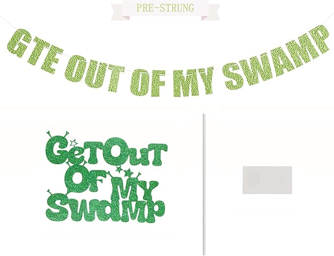 Pre-Strung Party Decorations Set Get out of my Swamp Bunting Banner Green Glitter Birthday Funny Housewarming Party Decor
