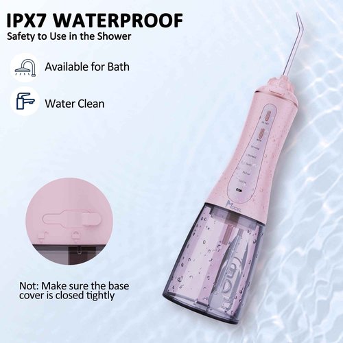 MOCEL Water Dental Flosser Oral Irrigator with 5 Modes, 350ml Cordless Water Teeth Cleaner Pick 6 Tips, IPX7 Waterproof Portable Powerful Battery for Travel & Home Braces & Bridges Care