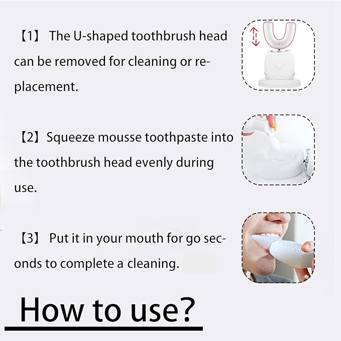 Automatic Toothbrush for Adult - Ultrasonic Electric Toothbrush with Soft Bristles Waterproof & Washable Rechargeable Portable Design with Wireless Charging 30'' Timer for Travel & Home Use (White)