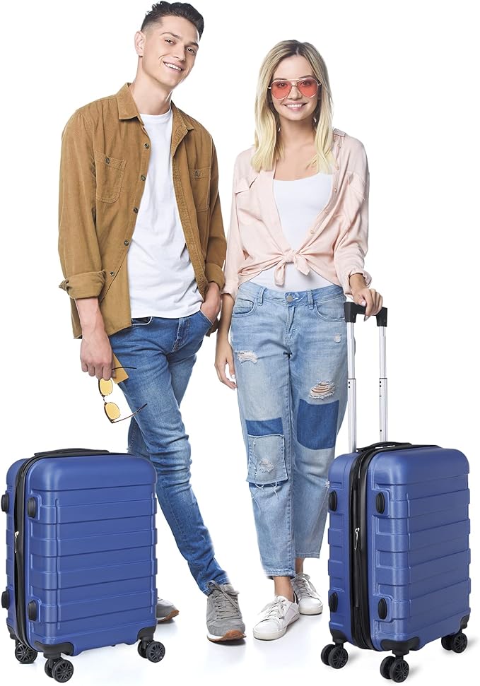 LEMY 21" Durable Hardside Carry On Luggage Scratch and Water Resistant Expandable Suitcase with 4 Double Spinner Wheels,TSA Lock for Family Vacation Travel