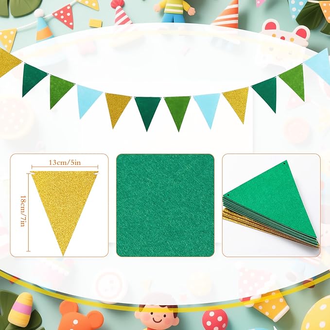 Irenare 4 Pieces Happy Birthday Banner Colorful Birthday Party Decor Rainbow Felt Garland Banner Party Decorations Supplies (Gradient Green and Gold)