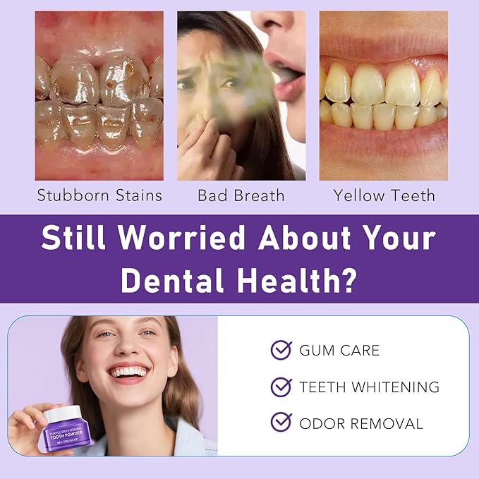 Teeth Whitening Powder,Purple Gentle Tooth Whitener,Safe & Gentle Formula,No Sensitivity,Daily Use, Enamel Friendly,Stain Removal, Color Corrector, and Toothpaste Booster (2)