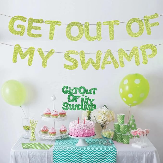 Pre-Strung Party Decorations Set Get out of my Swamp Bunting Banner Green Glitter Birthday Funny Housewarming Party Decor