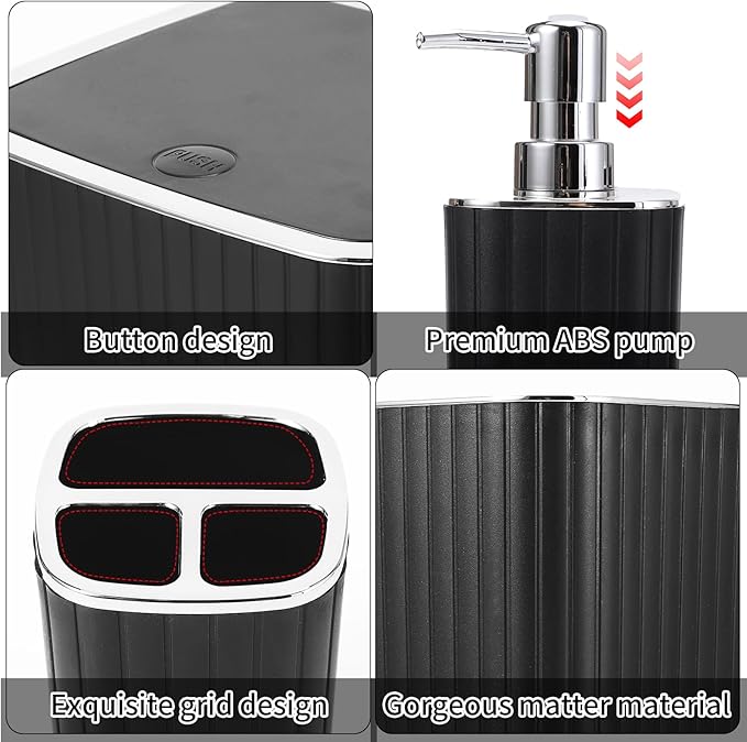28PC Bathroom Set - Gorgeous Black Bathroom Set, Bathroom Accessory Set, Black Shower Curtain Set with Shower Caddy