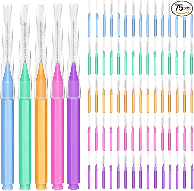 EasyHonor Braces Brush for Cleaner Interdental Toothpick Dental Tooth Flossing Head Oral Hygiene Flosser Cleaners Cleaning Tool (5Colors,75pcs)