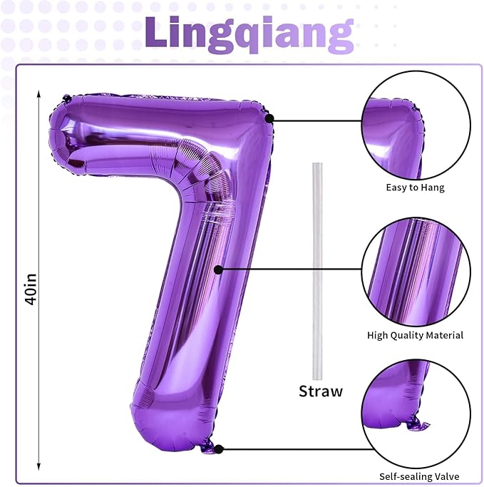 Purple Number 17 Mylar Foil Balloons, 40 Inch Giant Purple 17th Birthday Balloons for Girls, Purple Number 1 & 7 Helium Balloon for Women 17th Anniversary Party Decorations Supplies