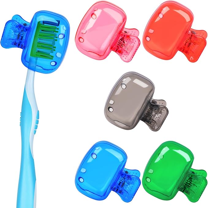 Fowecelt 5 Pack Travel Toothbrush Head Covers Cap, Toothbrush Protector Brush Pod Case Protective Plastic Clip for Household Travel, Camping, Bathroom, School, Business