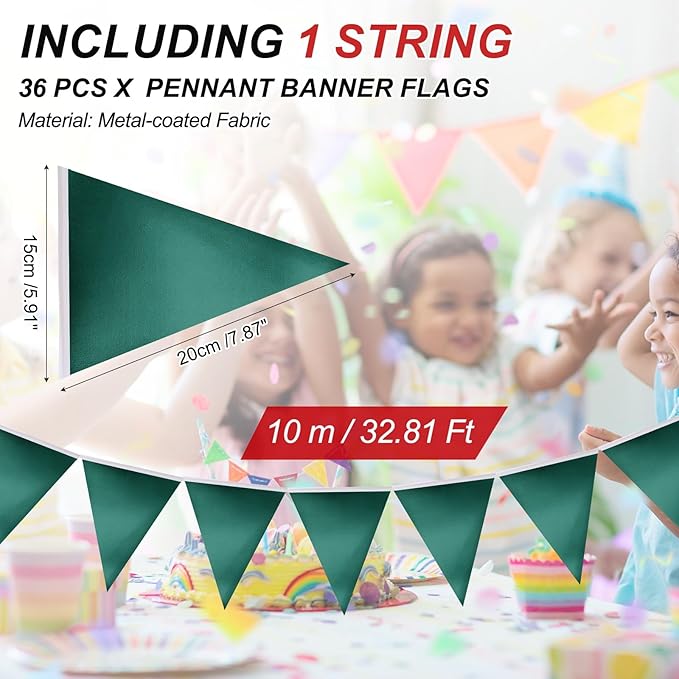 PATIKIL Pennant Banner Flags 33 Ft, 36 Pcs Colorful Triangle Banners Party Banner Bunting Garland String for Graduation Birthday Wedding Outdoor Decoration, Glitters Green