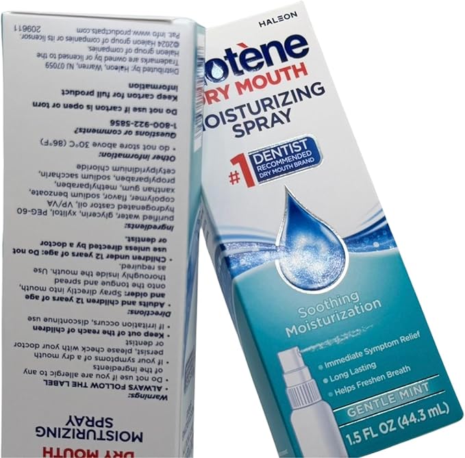 Moisturizing Dry Mouth Spray, Biotene'e Moisturizing Spray for Dry Mouth and Bad Breath - Gentle Mint 1.5 fl oz (Pack of 2)