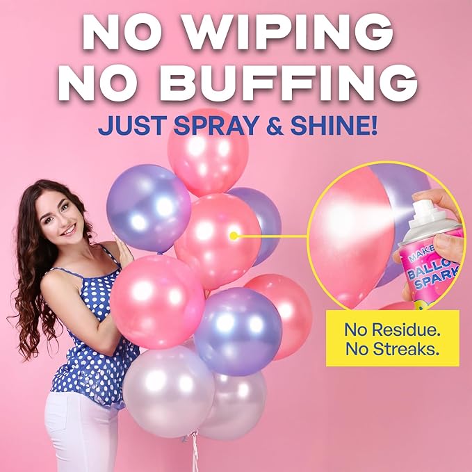 XL Balloon Shine Spray with Dropcloth, 16 oz, 2-Pack - Instant Long-Lasting Gloss for Latex Balloons - No-Wipe, Mess-Free Aerosol - Water-Resistant, Silicone-Based for Party Event Décor, Made in USA