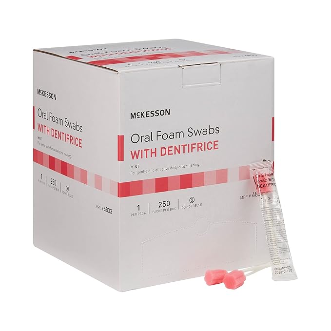 McKesson Oral Foam Swabs with Dentifrice, Gentle and Daily Oral Cleaning, Mint, 250 Count, 1 Pack