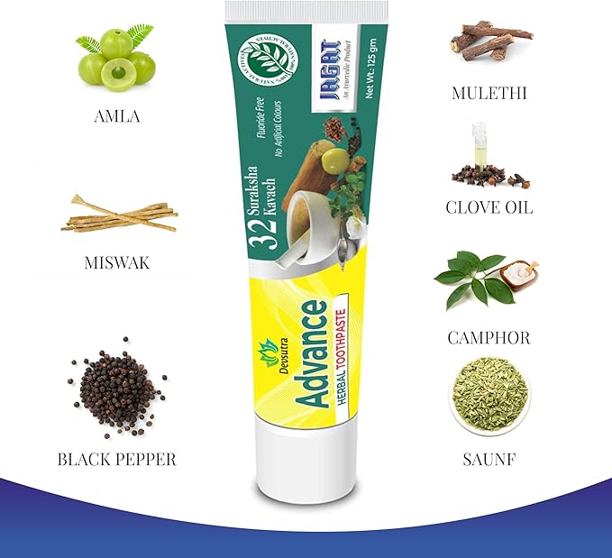 Jagat Devsutra Advanced Toothpaste | Doctor Recommended Ayurvedic, Organic & Herbal | 100% Natural Teeth Whitening, No Fluoride & Artificial Colors, Gum Cure, Vegan - Pack of 4