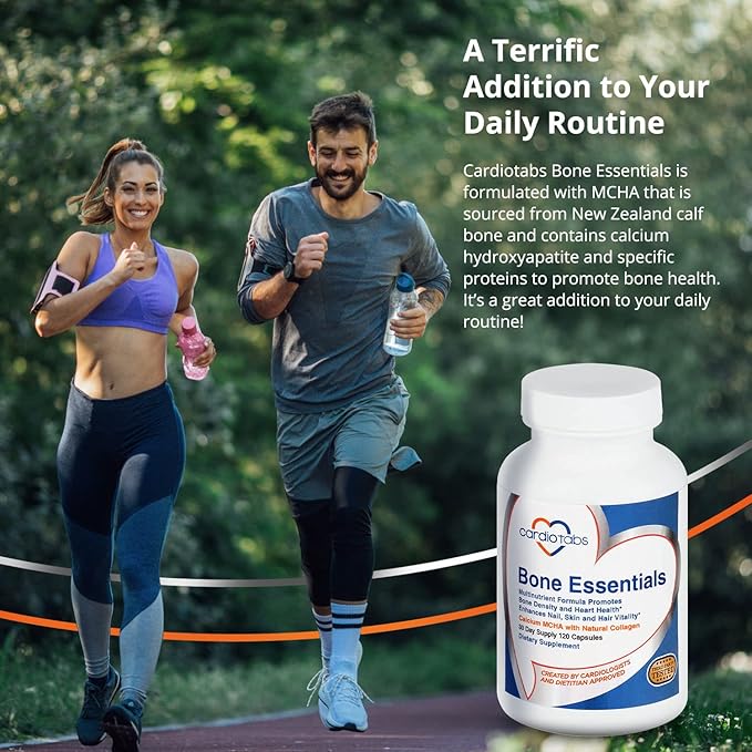 Bone Essentials with MCHA & Collagen, Calcium Supplement w/Calcium Hydroxyapatite for High Absorption, Bone Density and Heart Supplement w/Vitamins, Minerals & Proteins, 120 Capsules