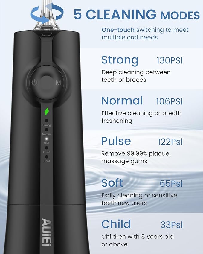 Water Flosser Teeth Pick: 9 Jet Tips Cordless Oral Irrigator with 300ML, 5 Modes Portable Power Dental Flossers, IPX7 Waterproof Rechargeable Electric Waterflosser Machine for Home Travel, Black