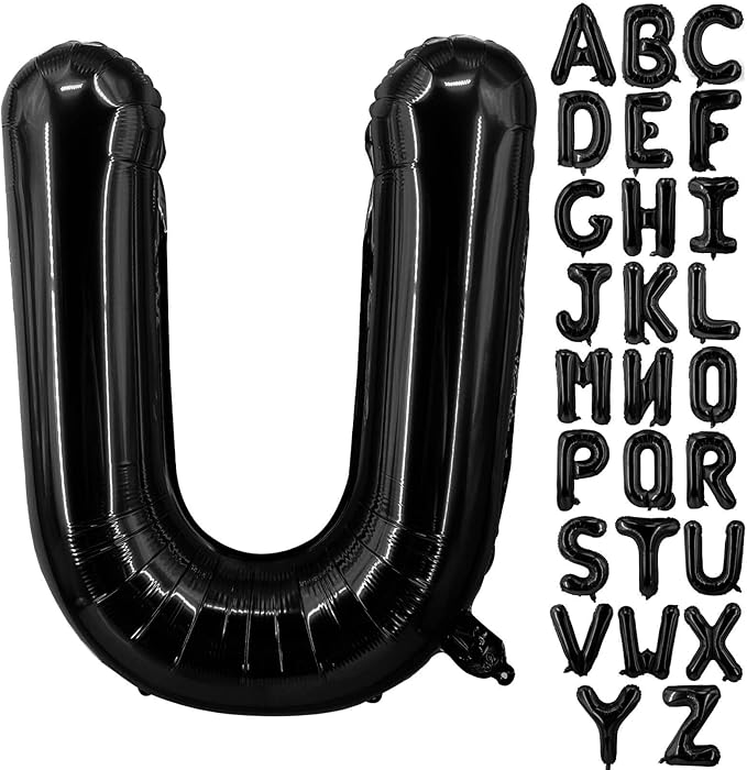 Lovoir 40 Inch Large Black Letter U Balloons Big Size Jumbo Mylar Foil Helium Balloon for Birthday Party Celebration Decorations Alphabet Black U