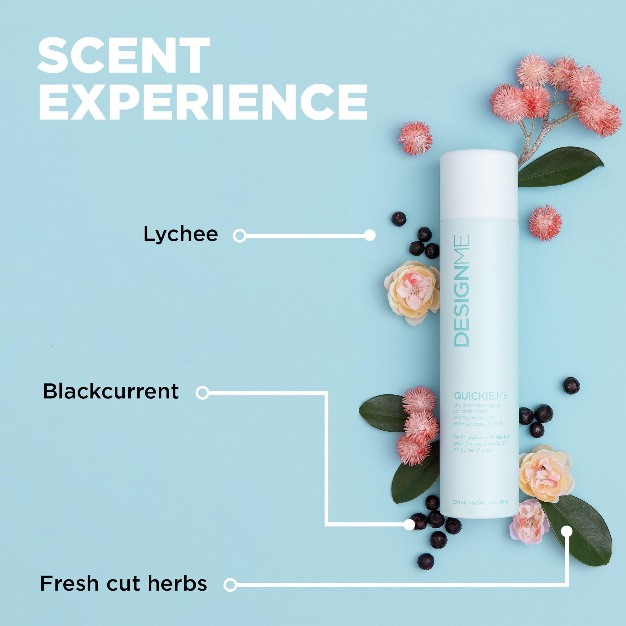 Design.Me QUICKIE.ME Dry Shampoo For Dark Tones | Instantly Refreshes, Absorbs Oils | Root-Lifting Formula with Rice Starch | Residue-Free Waterless Spray for Brown, Black, Dark & Red Hair